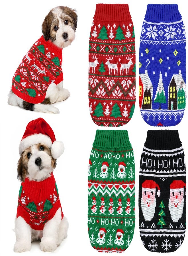 Yeyeplum 4 Pack Dog Ugly Christmas Sweater Puppy Cat Holiday Sweaters Santa Reindeer Snowman Snowflake Knitted Dog Christmas Outfit Winter Xmas Turtleneck Knitwear for Puppy Kitten Pets(XL) - Image 1